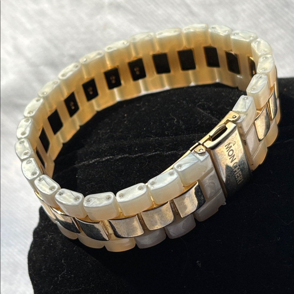 🟥Mon Cheri Gold & Cream Watch Band Bracelet Handcrafted